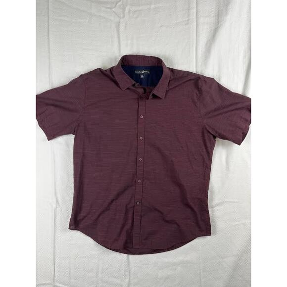 Beverly Hills Polo Club Shirt XL Burgundy Pinstripe Short Sleeve Button-Down - Picture 1 of 5